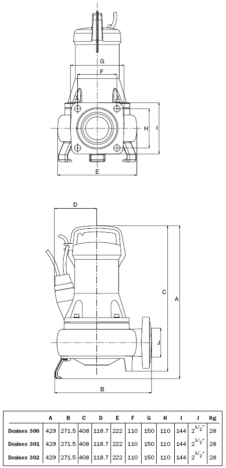 размеры DRAINEX 300...302 размеры DRAINEX 300...302