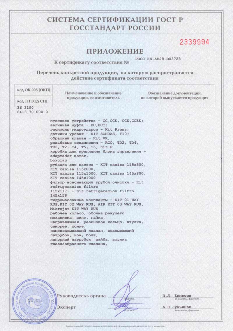 Приложение к сертификату Приложение к сертификату