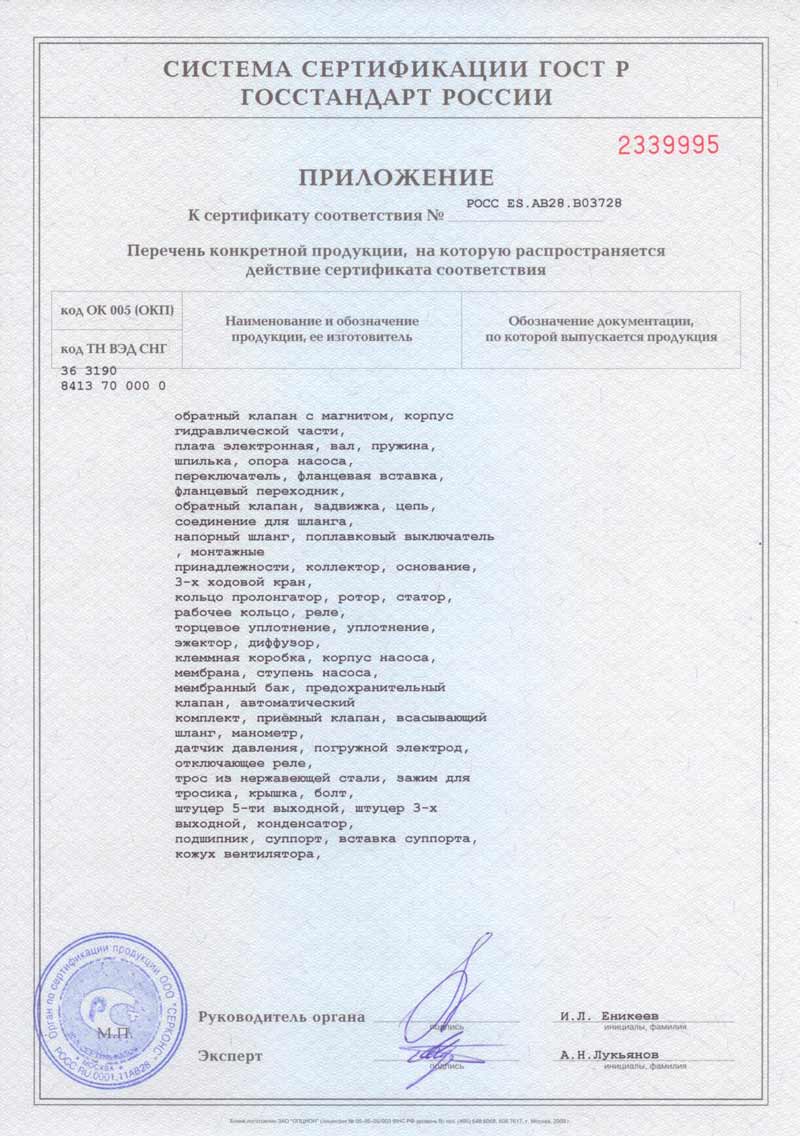 Приложение к сертификату Приложение к сертификату