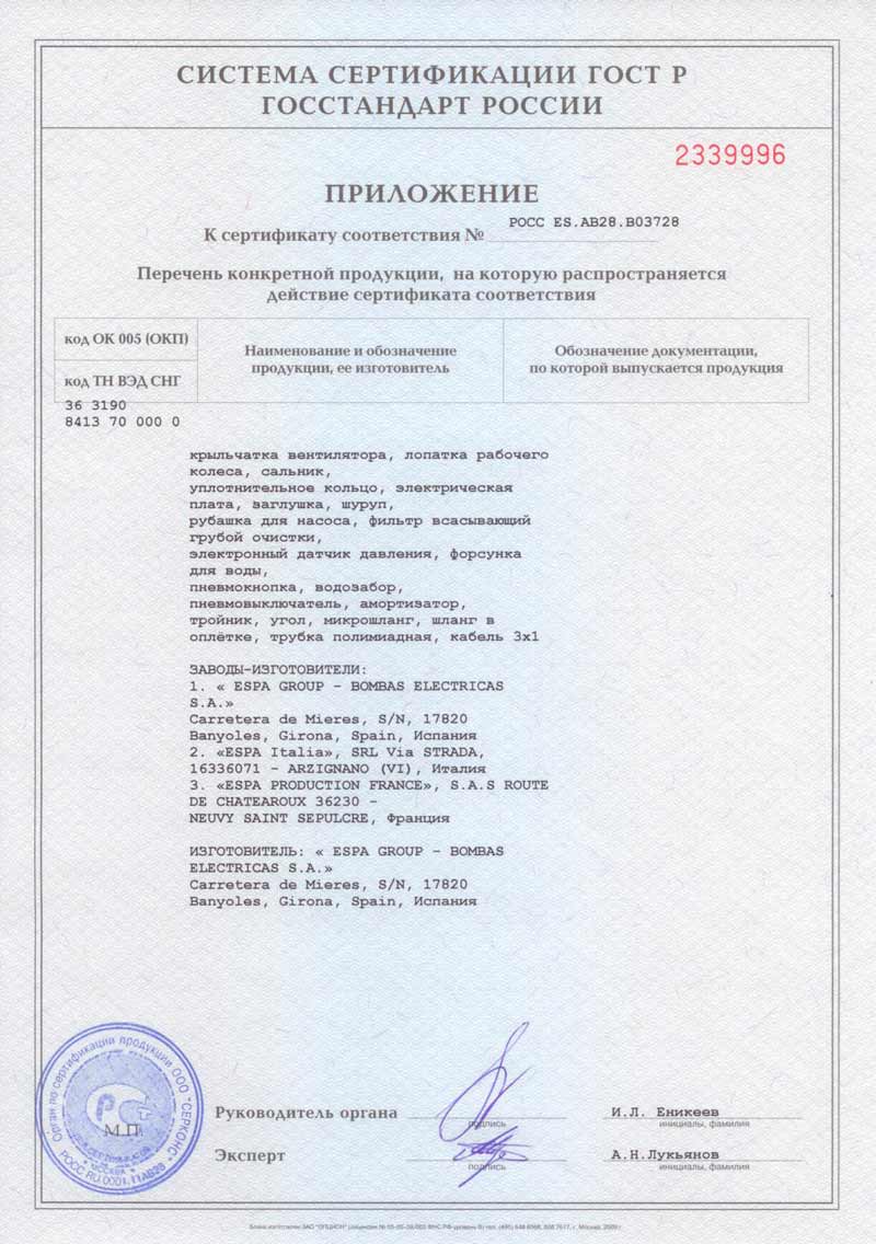 Приложение к сертификату Приложение к сертификату